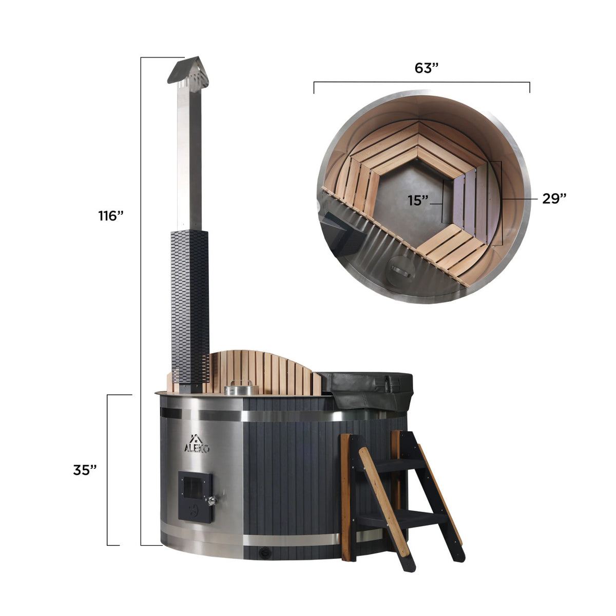 Stainless Steel Hot Tub & Cold Plunge Tub – Wood-Fired Heater – 3-5 People