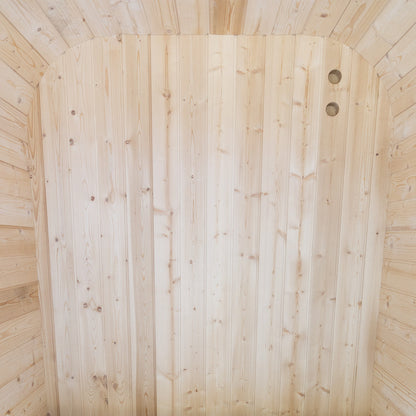 Auris One outdoor cedar sauna, interior detail of the cedar lining