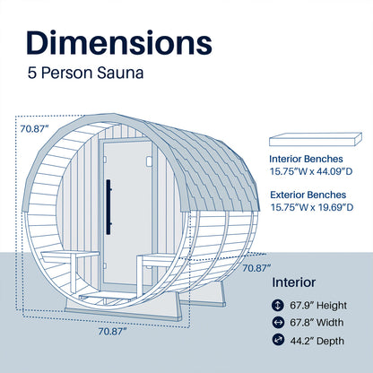 Aster Barrel Outdoor Sauna with Porch – 3-5 Person