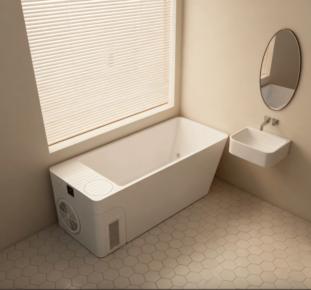 Orivon Frost cold plunge installed in a bathroom