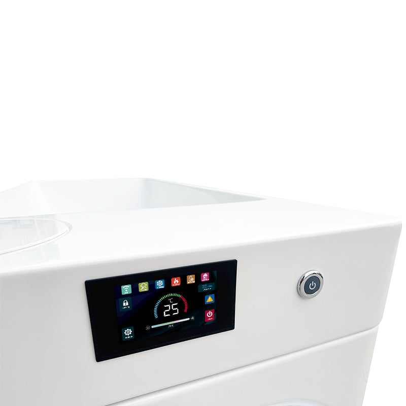 Orivon Frost cold plunge, close up of the digital control panel and power button