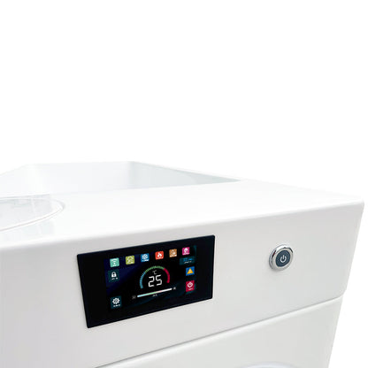 Orivon Frost cold plunge, close up of the digital control panel and power button