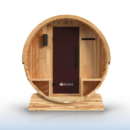 Liatris Rustic Cedar Barrel Sauna with Front Porch Canopy - 2-4 Person