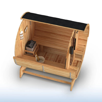 Liatris Rustic Cedar Barrel Sauna with Front Porch Canopy - 2-4 Person