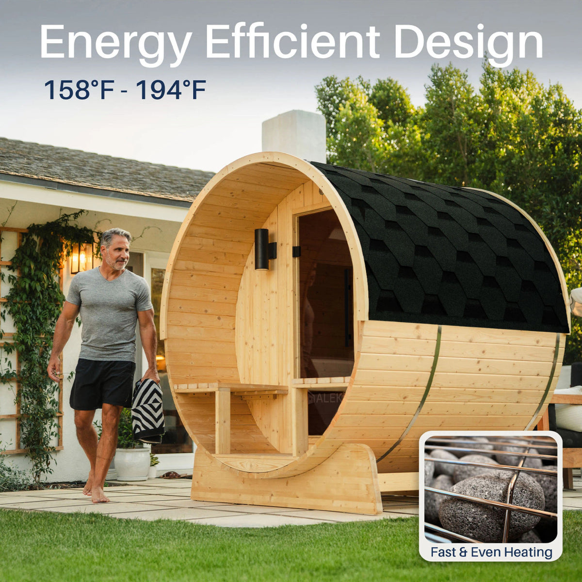Anémona White Finland Pine Barrel Sauna with Front Porch Canopy - 2-4 Person