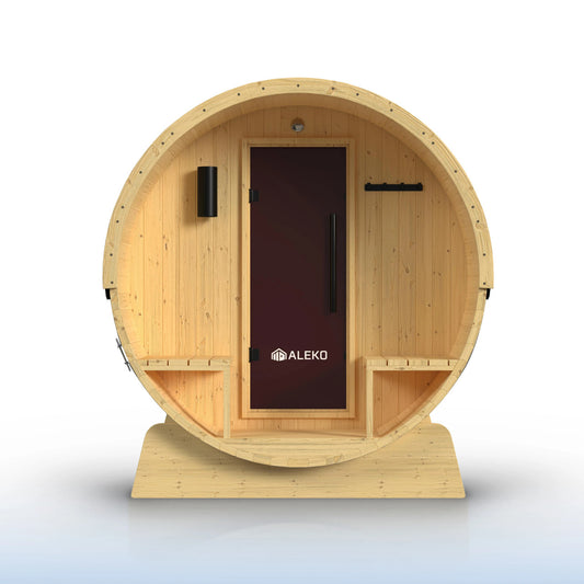 Anémona White Finland Pine Barrel Sauna with Front Porch Canopy - 2-4 Person