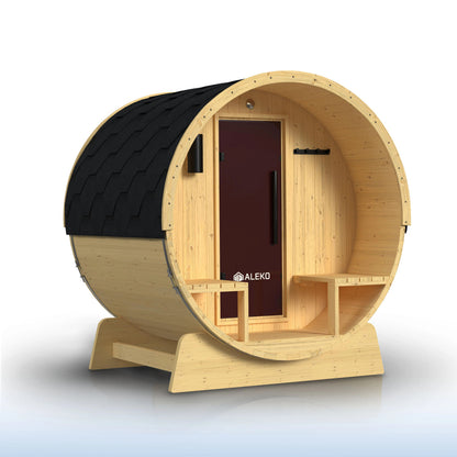 Anémona White Finland Pine Barrel Sauna with Front Porch Canopy - 2-4 Person