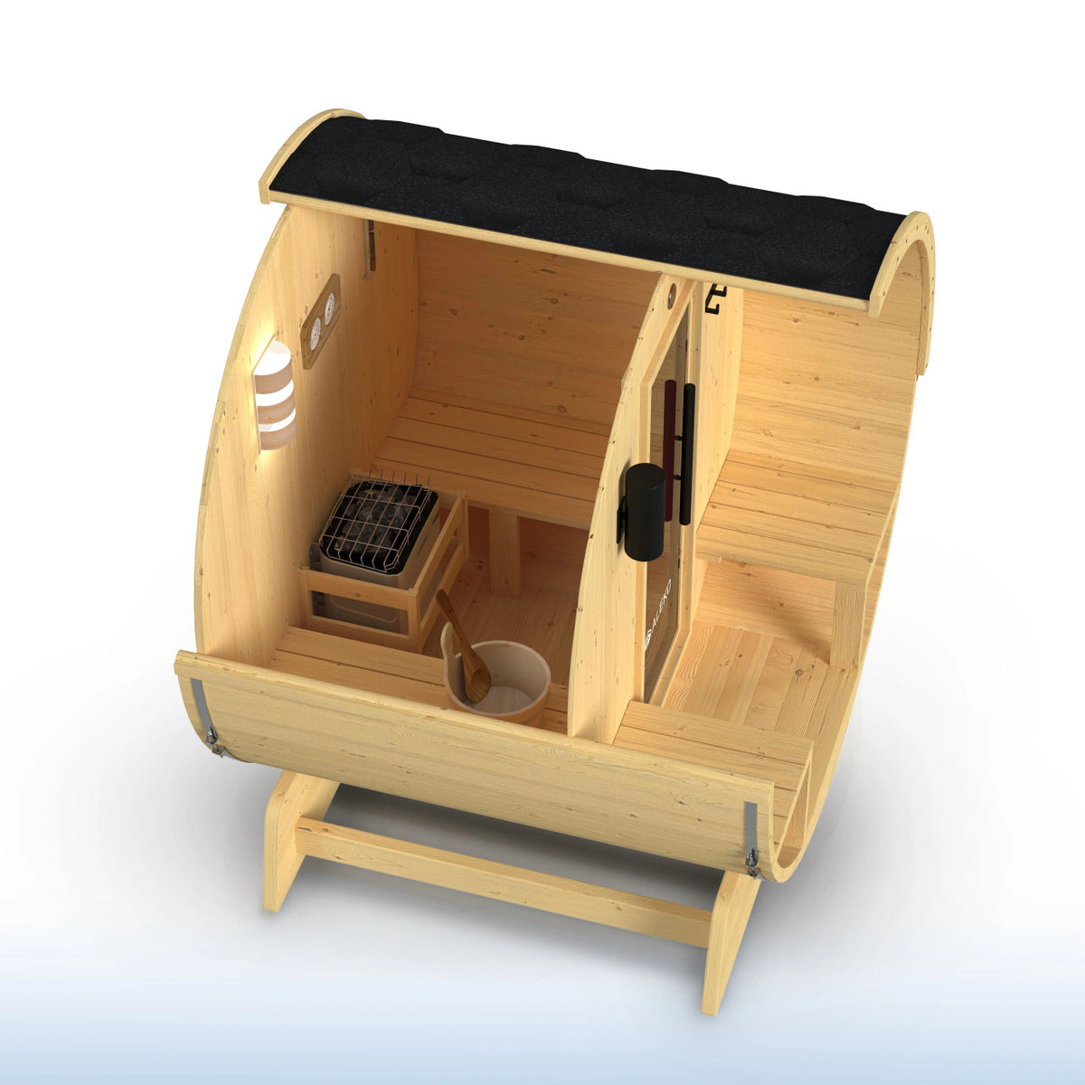 Anémona White Finland Pine Barrel Sauna with Front Porch Canopy - 2-4 Person