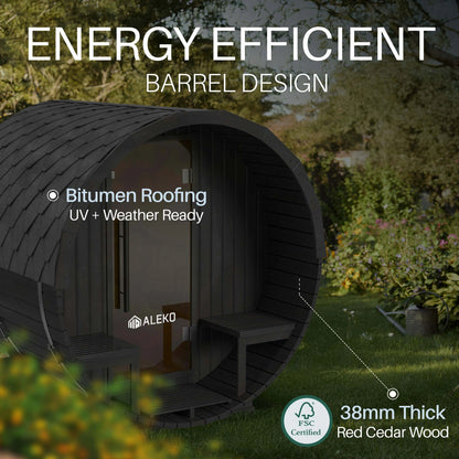 Aster Barrel Outdoor Sauna with Porch – 3-5 Person