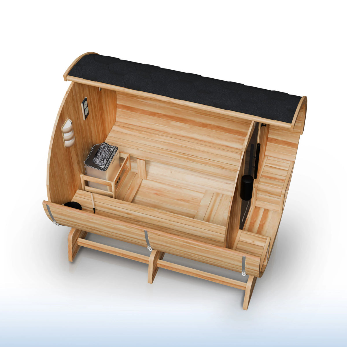 Liatris Rustic Cedar Barrel Sauna with Front Porch Canopy - 5-6 Person