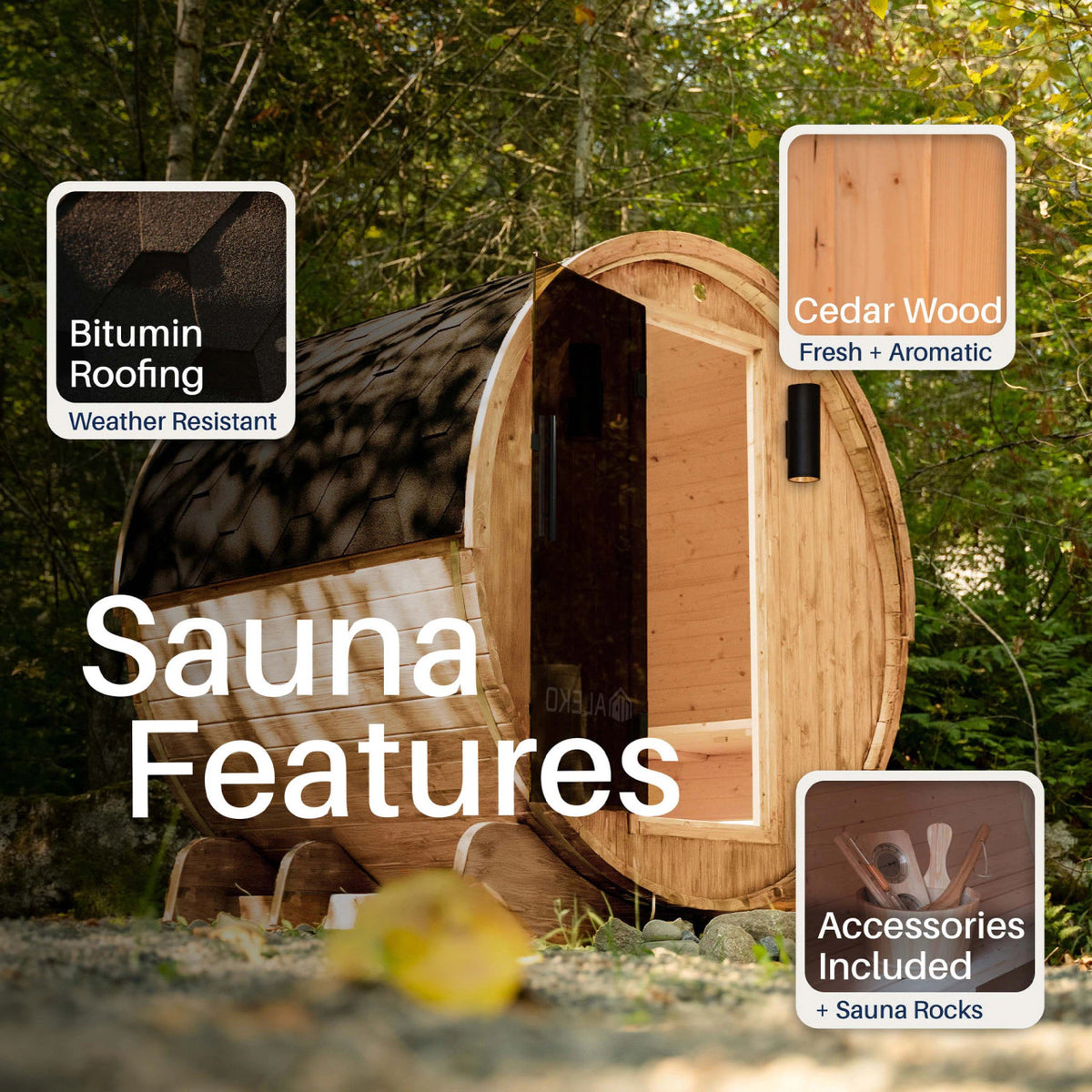 Liatris Red Cedar Barrel Sauna with Panoramic Window - 6-8 Person