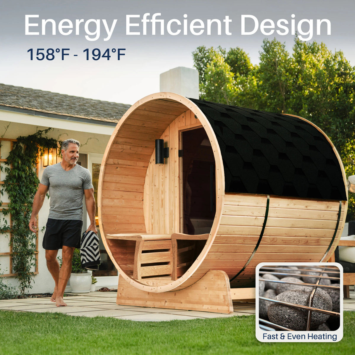 Liatris Rustic Cedar Barrel Sauna with Front Porch Canopy - 2-4 Person