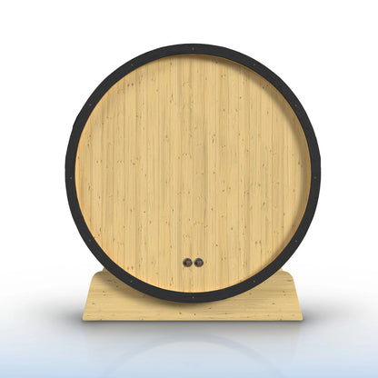 Anémona White Finland Pine Barrel Sauna with Front Porch Canopy & Black Accents – 6-8 People