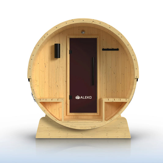 Anémona White Finland Pine Barrel Sauna with Front Porch Canopy – 6-8 People