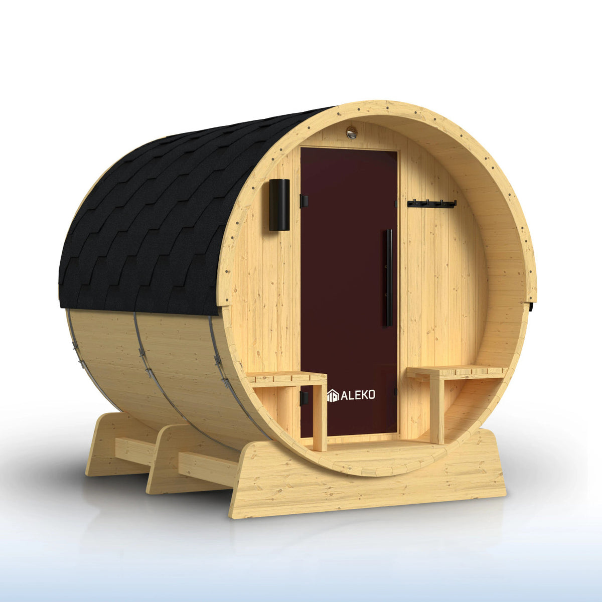 Anémona White Finland Pine Barrel Sauna with Front Porch Canopy – 6-8 People