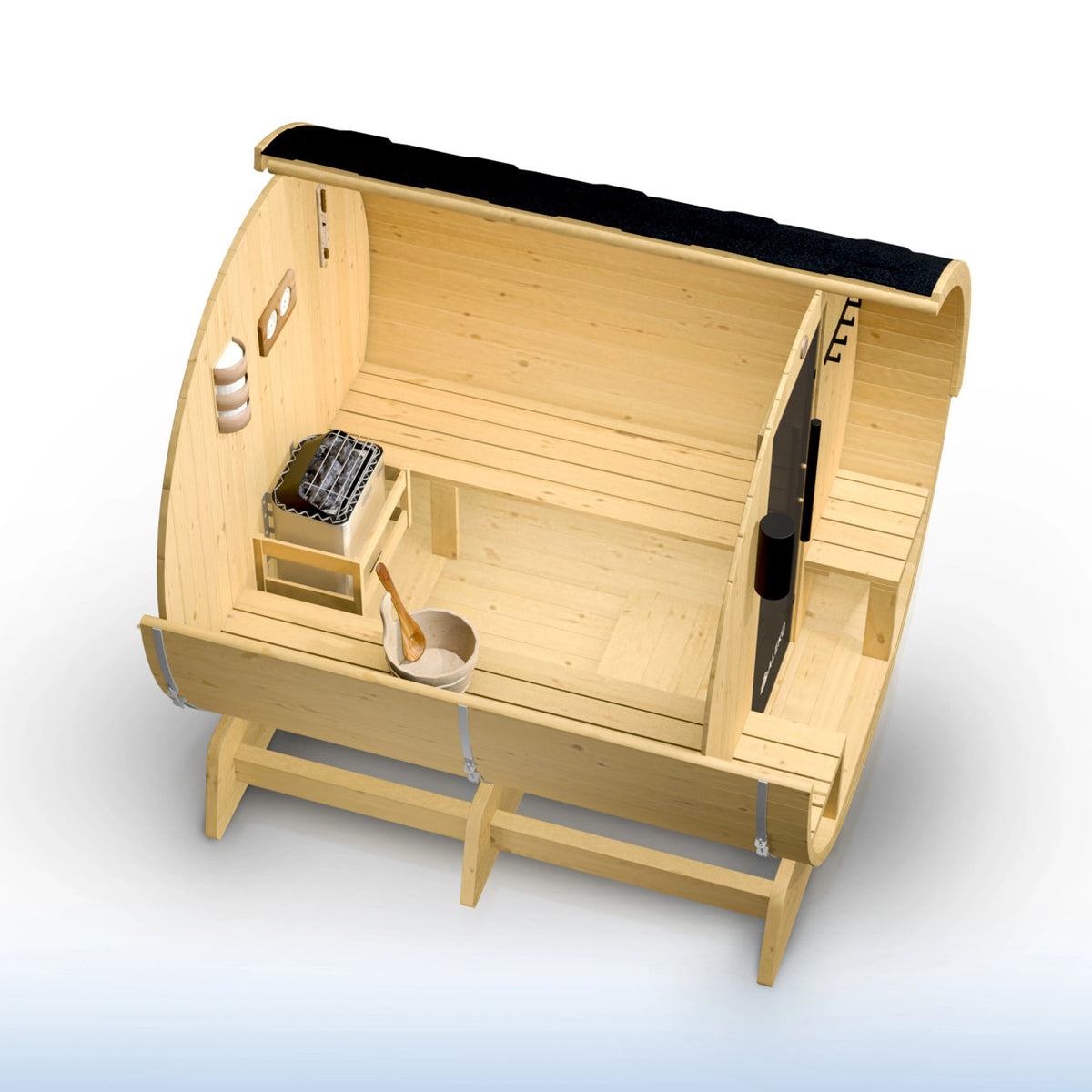 Anémona White Finland Pine Barrel Sauna with Front Porch Canopy – 6-8 People