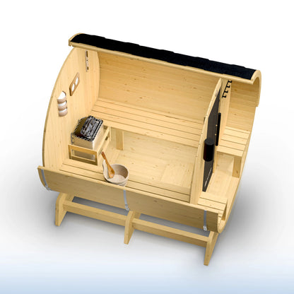 Anémona White Finland Pine Barrel Sauna with Front Porch Canopy – 6-8 People