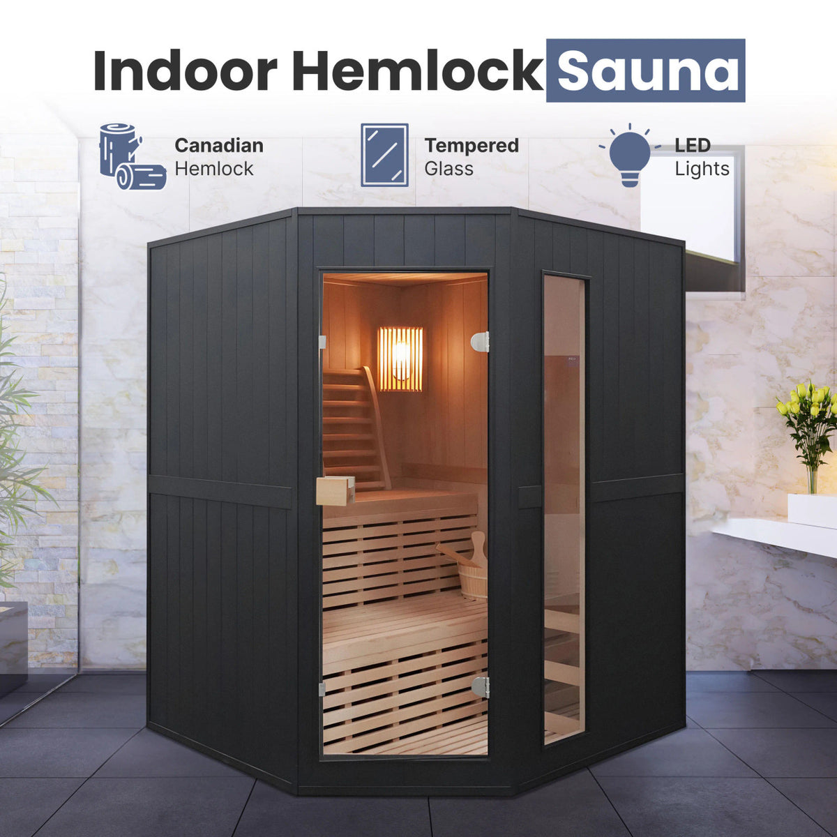 Viola Canadian Hemlock Traditional Indoor Sauna  - 3-4 Person