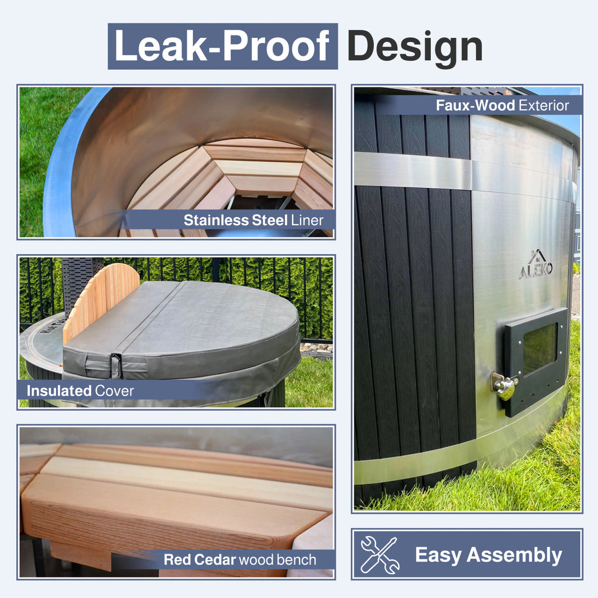 Stainless Steel Hot Tub & Cold Plunge Tub – Wood-Fired Heater – 1-3 People