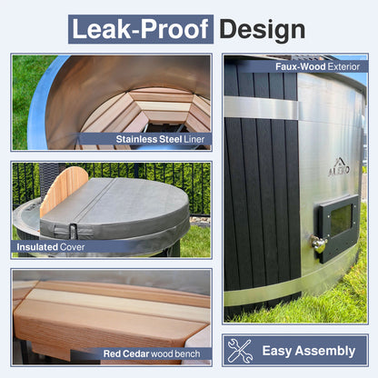 Stainless Steel Hot Tub & Cold Plunge Tub – Wood-Fired Heater – 1-3 People