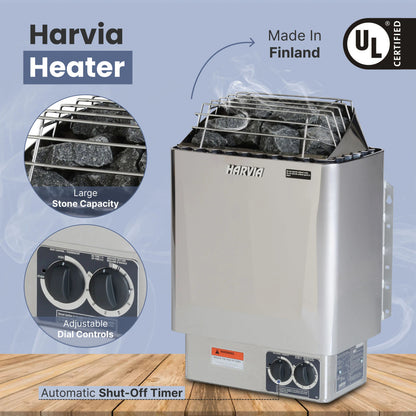 Canadian Hemlock Wet Dry Outdoor Sauna with Asphalt Roof - 8 kW UL Certified Heater - 8 Person