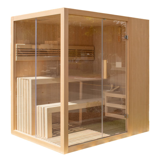 Canadian Hemlock Traditional Indoor Sauna with LED Lights – 4.5 kW UL Certified Heater – 4-6 People