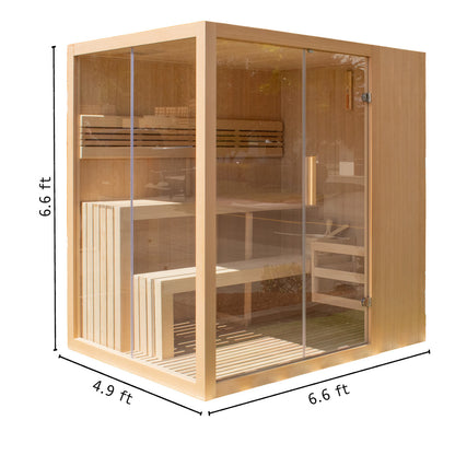 Canadian Hemlock Traditional Indoor Sauna with LED Lights – 4.5 kW UL Certified Heater – 4-6 People