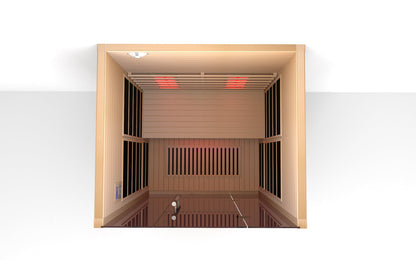 Lumin Two infrared sauna, top down view into the cabin